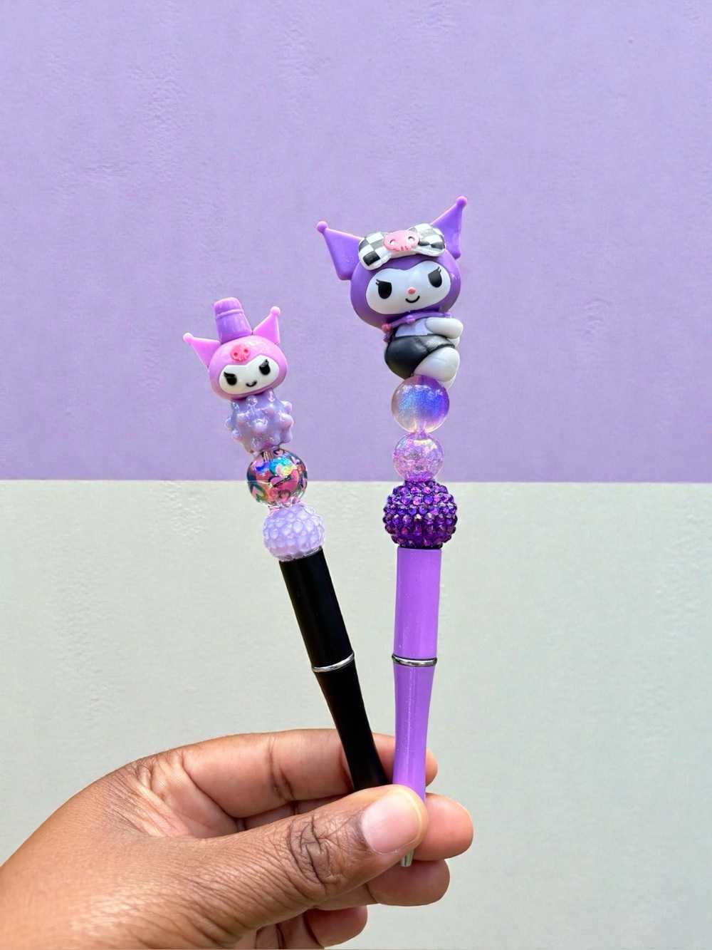 Handcrafted Purple Beaded Character Bead Top Pen (Bundle of 2)